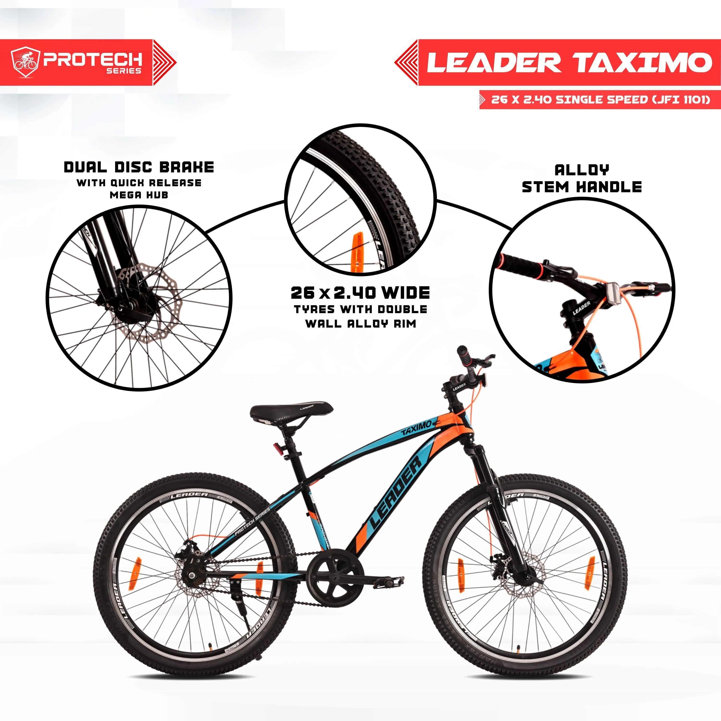 Taximo 26t Single Speed Mtb Cycle With Dual Disc Brake And Front Suspension 26 T Hybrid Cycle/city Bike (single Speed | Black)