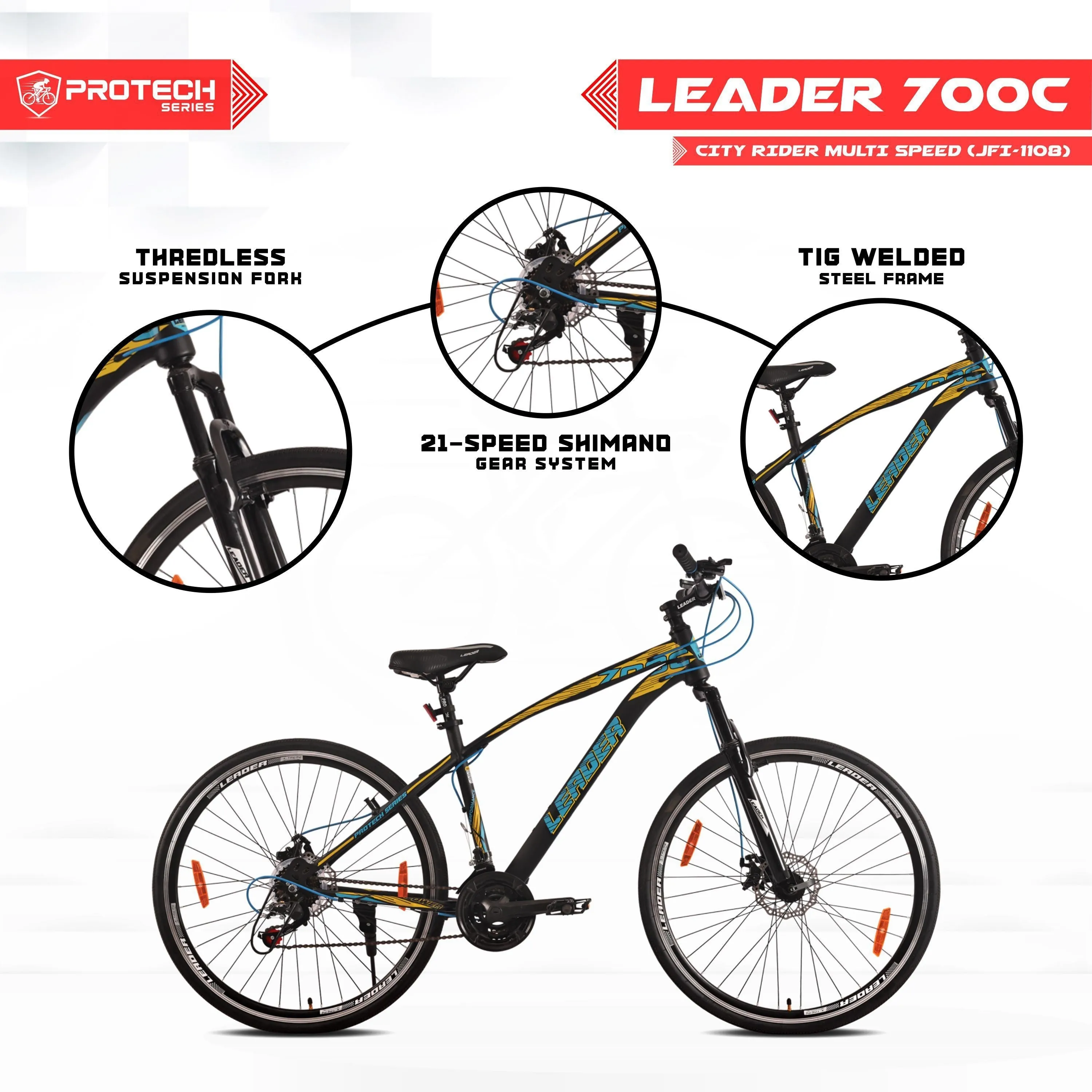 TEST WEBHOOK] 700c [21-speed] Hybrid City Cycle With Dual Disc Brake And Front Suspension 700c T Hybrid Cycle/city Bike (21 Gear | Black)