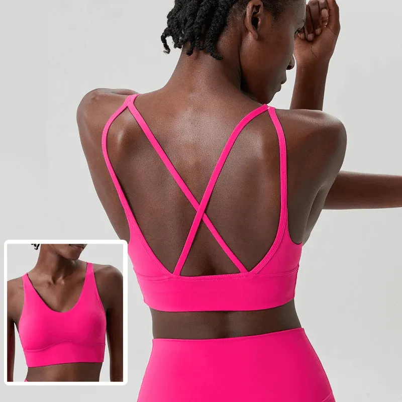 Vibrant Solid Color Sports Bra With Sexy Cross-Back - SF2087