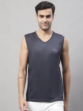 Vimal Jonney Regular Fit Dryfit Lycra Solid Dark Grey Gym Vest for Men