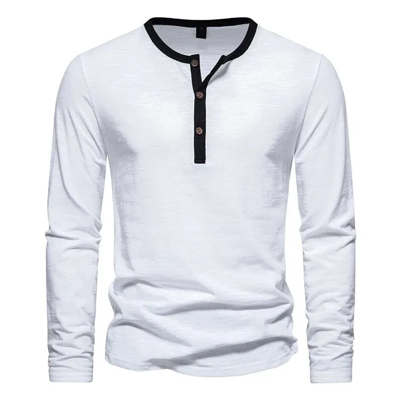 Wiaofellas Fashion Button Gym T Shirt Autumn Casual O Neck Long Sleeve Male Tees Sports T-shirt Men Clothing Slim Stitch Cotton Basic Tops