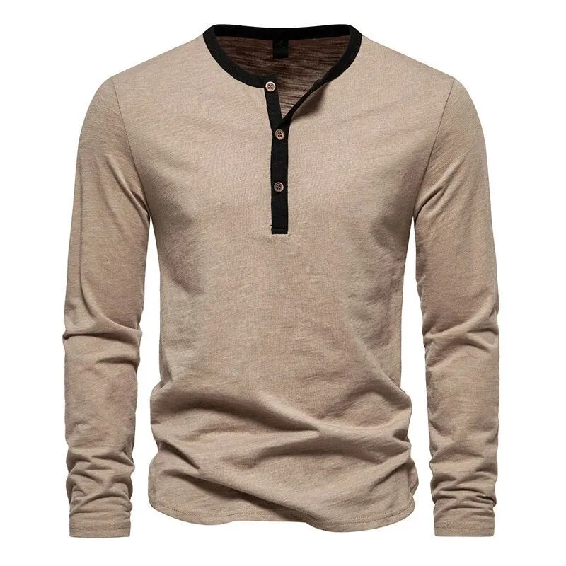 Wiaofellas Fashion Button Gym T Shirt Autumn Casual O Neck Long Sleeve Male Tees Sports T-shirt Men Clothing Slim Stitch Cotton Basic Tops