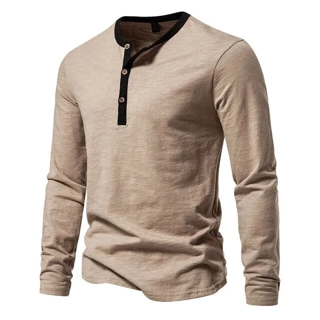 Wiaofellas Fashion Button Gym T Shirt Autumn Casual O Neck Long Sleeve Male Tees Sports T-shirt Men Clothing Slim Stitch Cotton Basic Tops