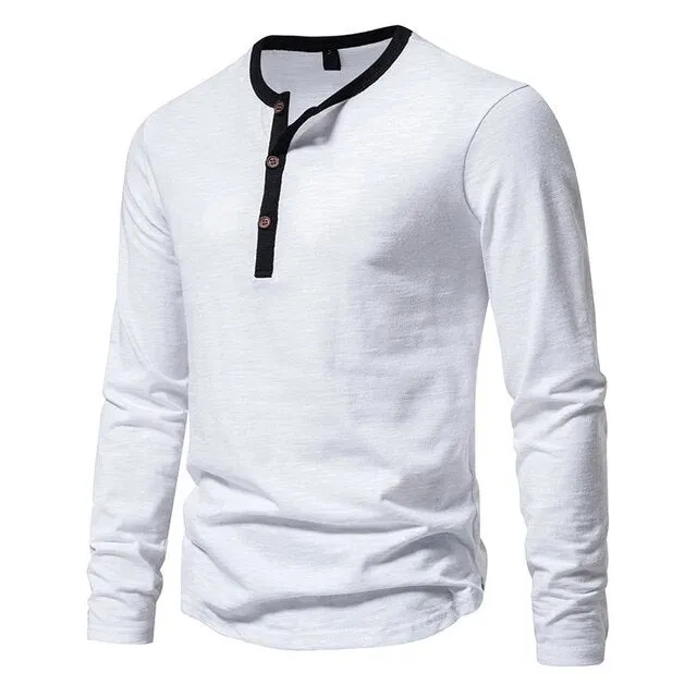 Wiaofellas Fashion Button Gym T Shirt Autumn Casual O Neck Long Sleeve Male Tees Sports T-shirt Men Clothing Slim Stitch Cotton Basic Tops