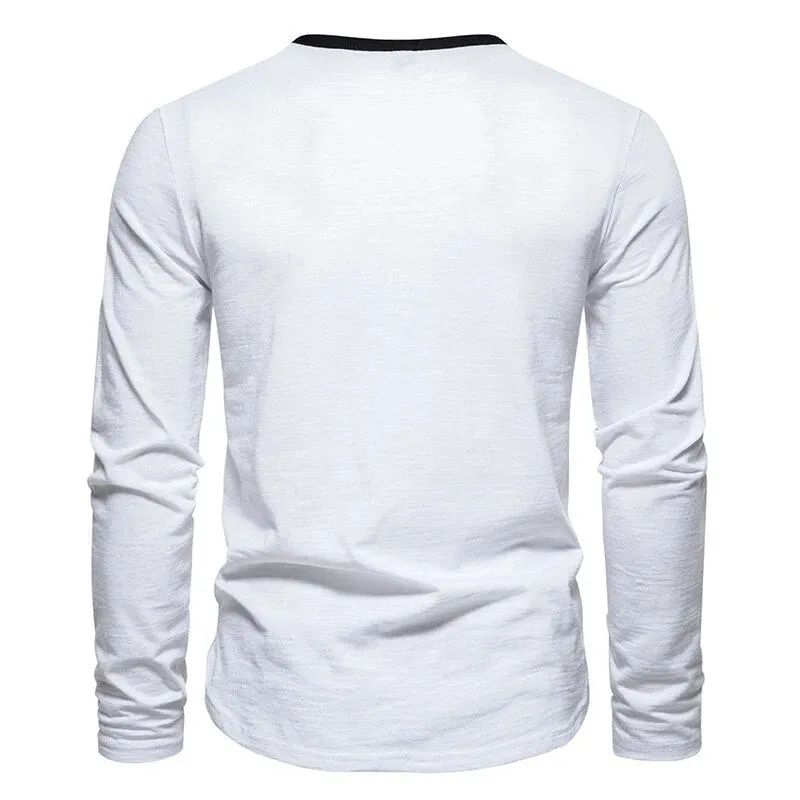 Wiaofellas Fashion Button Gym T Shirt Autumn Casual O Neck Long Sleeve Male Tees Sports T-shirt Men Clothing Slim Stitch Cotton Basic Tops