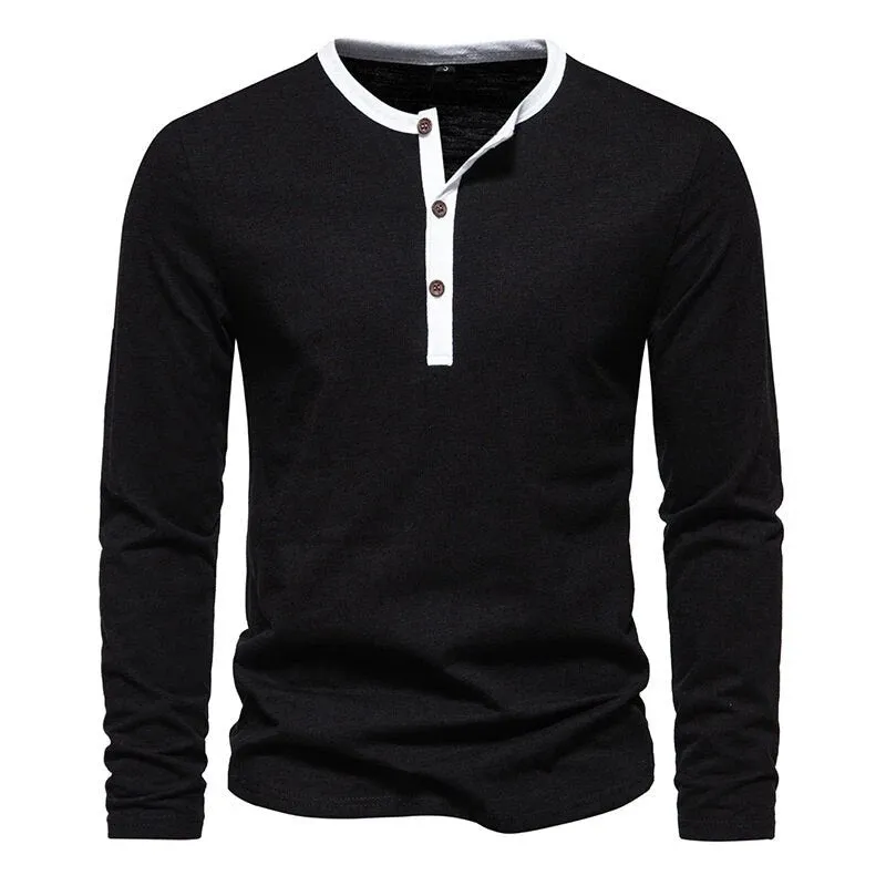 Wiaofellas Fashion Button Gym T Shirt Autumn Casual O Neck Long Sleeve Male Tees Sports T-shirt Men Clothing Slim Stitch Cotton Basic Tops