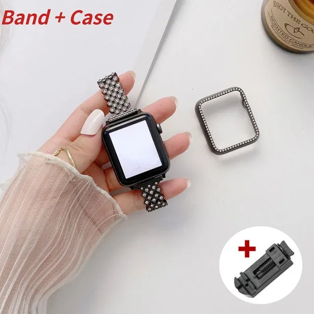 Woman Metal Premium Steel for Apple Watch band case Series 6 5 4 Luxury Diamond Bracelet iWatch 38mm 40mm 41mm 42mm 44mm 45mm Wristband