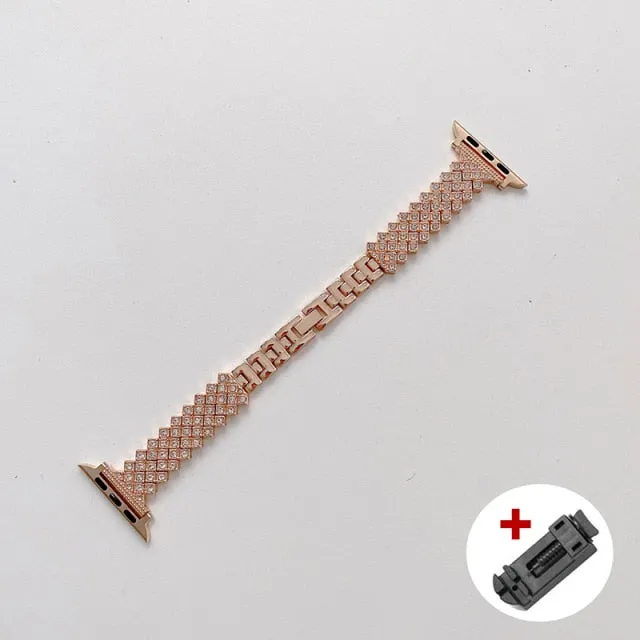 Woman Metal Premium Steel for Apple Watch band case Series 6 5 4 Luxury Diamond Bracelet iWatch 38mm 40mm 41mm 42mm 44mm 45mm Wristband