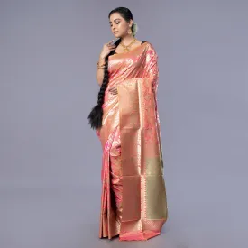 Women Kanjivaram In Brick Red Color With Zari Floral Jaal