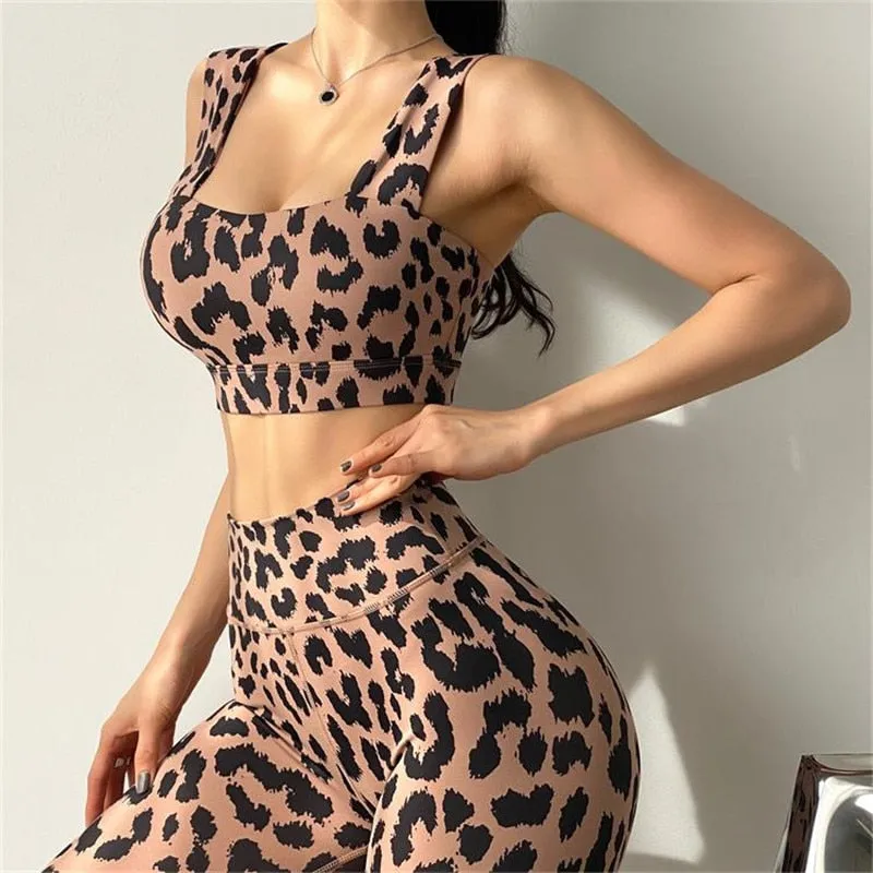 Women Leopard Print Shockproof Moisture Wicking Push-Up Bra