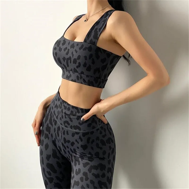 Women Leopard Print Shockproof Moisture Wicking Push-Up Bra