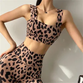 Women Leopard Print Shockproof Moisture Wicking Push-Up Bra