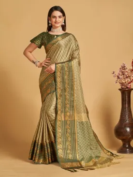 Women Party Wear Designer Beige Colour Banarasi Silk Saree Collection