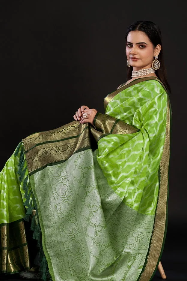 Women Party Wear Designer Green Colour Kanjivaram Silk Saree Collection