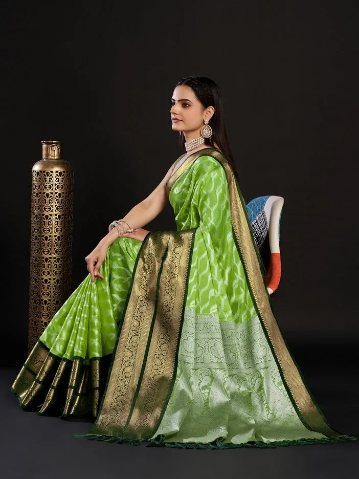 Women Party Wear Designer Green Colour Kanjivaram Silk Saree Collection