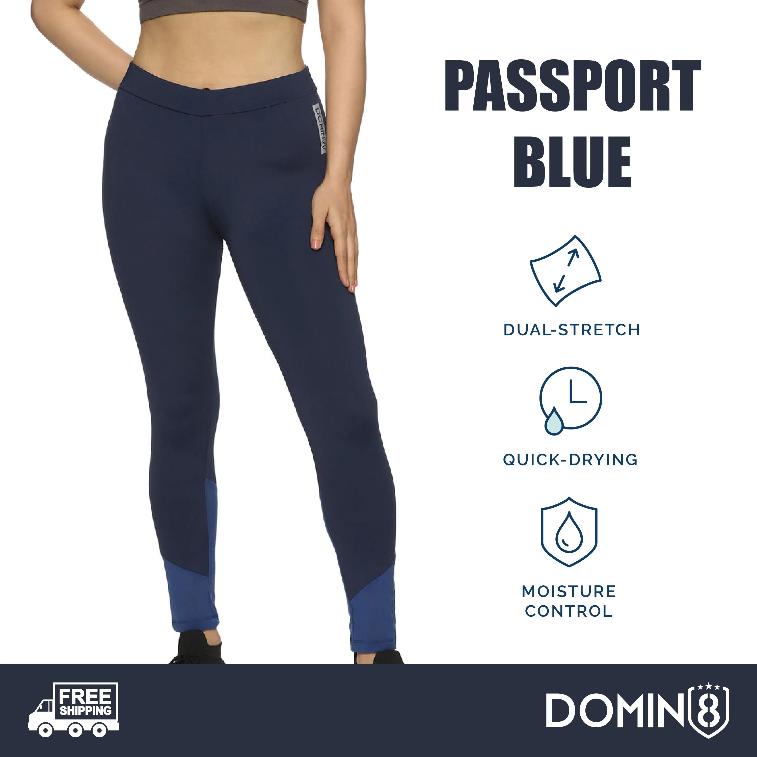 Women's Slim-fit Blue Training Tights with Elasticated waist.