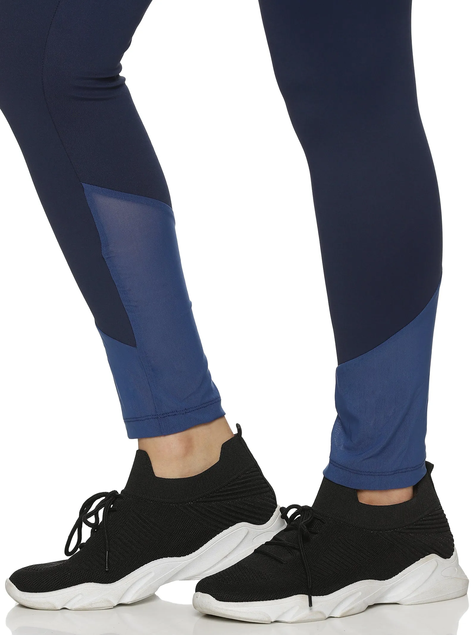 Women's Slim-fit Blue Training Tights with Elasticated waist.