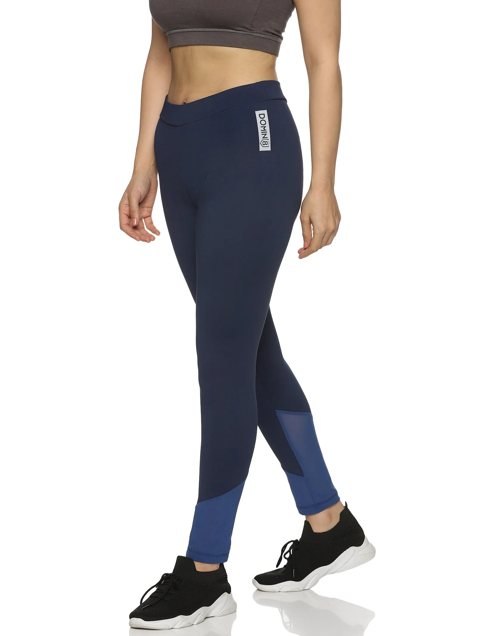 Women's Slim-fit Blue Training Tights with Elasticated waist.